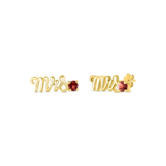 Garnet "Mrs." Earrings 10K Yellow Gold