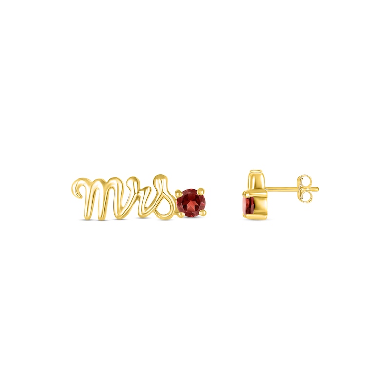 Main Image 3 of Garnet "Mrs." Earrings 10K Yellow Gold