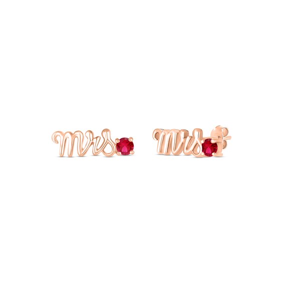 Lab-Created Ruby "Mrs." Earrings 10K Rose Gold