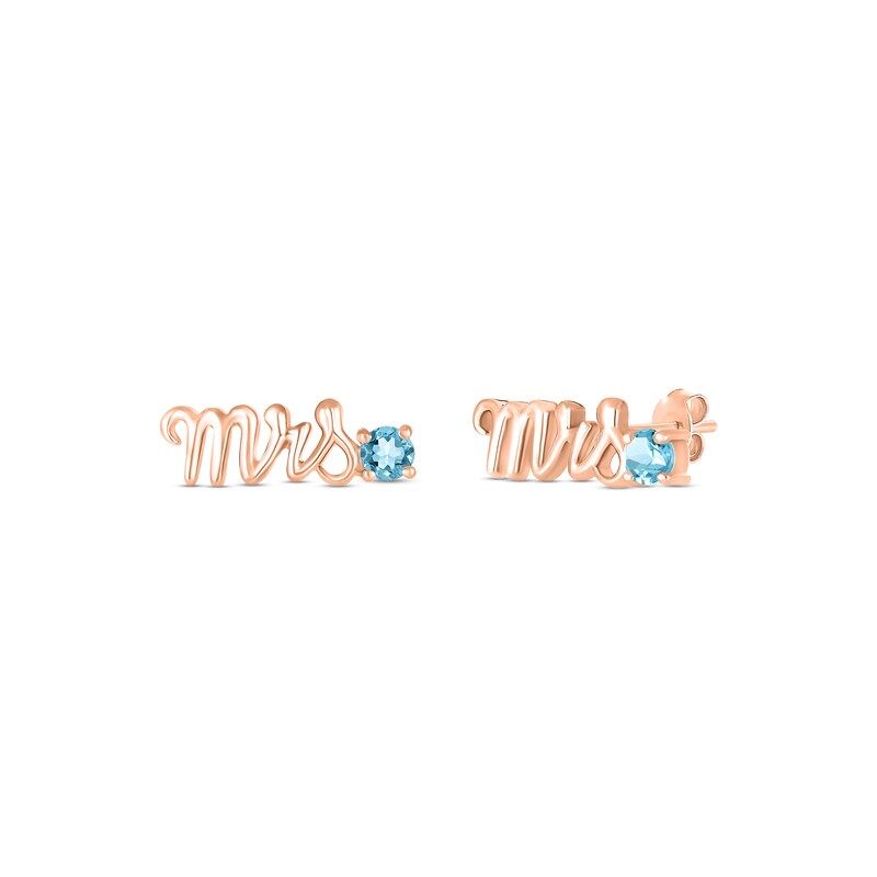 Main Image 1 of Swiss Blue Topaz &quot;Mrs.&quot; Earrings 10K Rose Gold