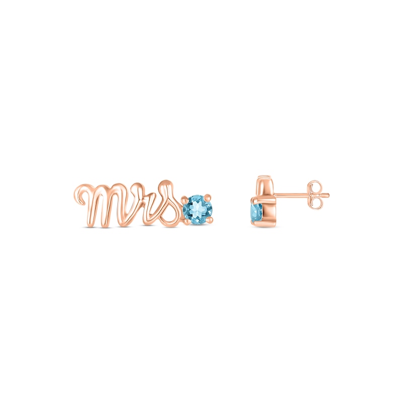 Main Image 3 of Swiss Blue Topaz &quot;Mrs.&quot; Earrings 10K Rose Gold