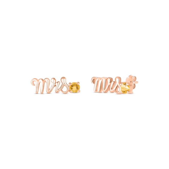 Citrine "Mrs." Earrings 10K Rose Gold