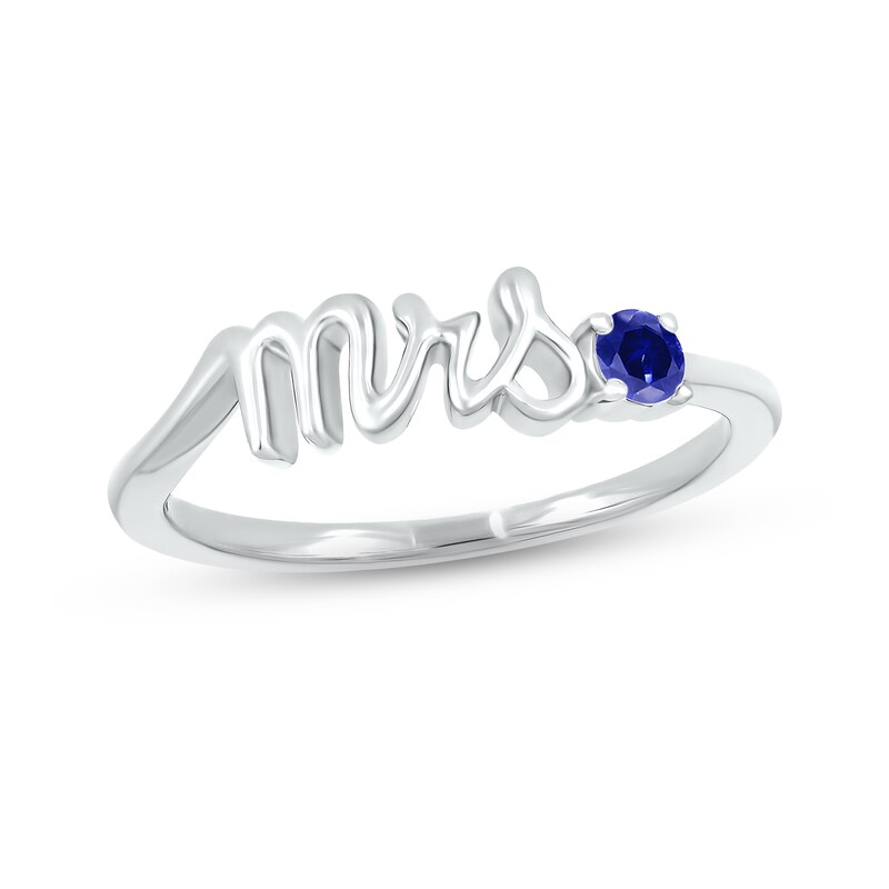 Main Image 1 of Blue Lab-Created Sapphire &quot;Mrs.&quot; Ring 10K White Gold