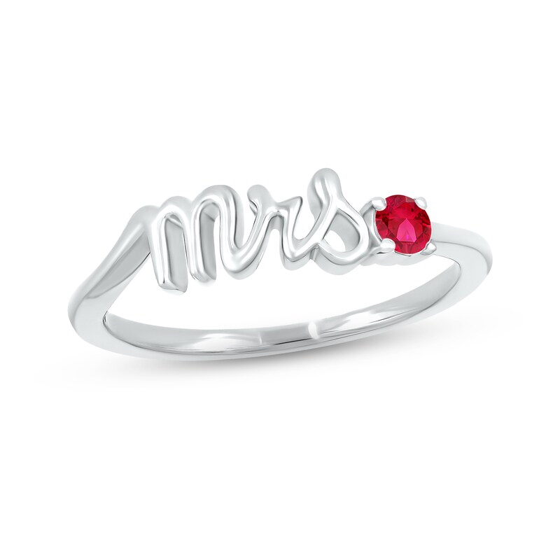 Lab-Created Ruby "Mrs." Ring 10K White Gold