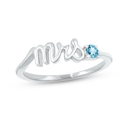 Swiss Blue Topaz "Mrs." Ring 10K White Gold