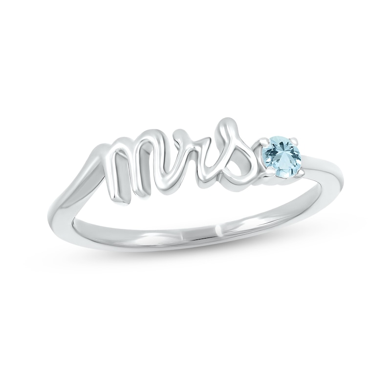 Aquamarine "Mrs." Ring 10K White Gold