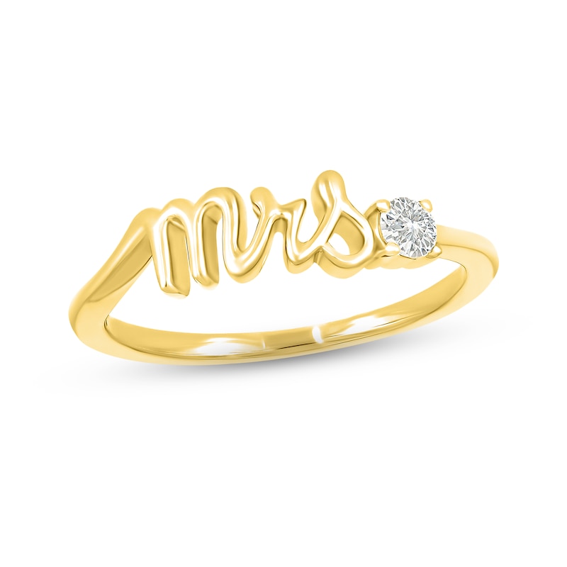 White Lab-Created Sapphire "Mrs." Ring 10K Yellow Gold
