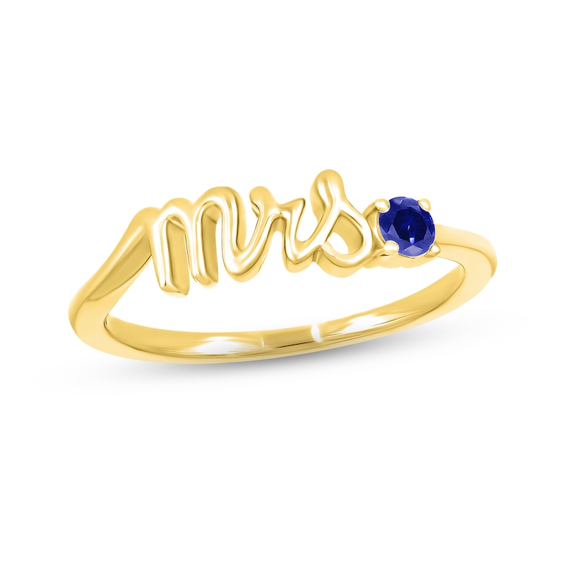 Blue Lab-Created Sapphire "Mrs." Ring 10K Yellow Gold
