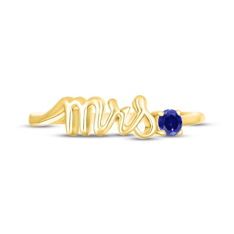 Blue Lab-Created Sapphire "Mrs." Ring 10K Yellow Gold