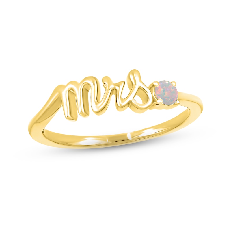 Lab-Created Opal "Mrs." Ring 10K Yellow Gold