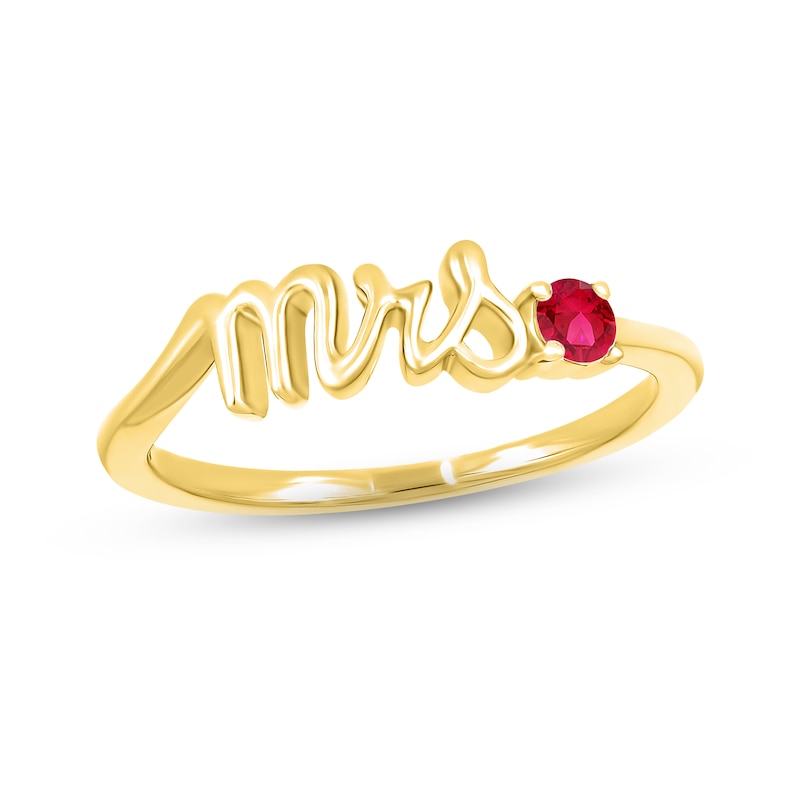 Lab-Created Ruby "Mrs." Ring 10K Yellow Gold