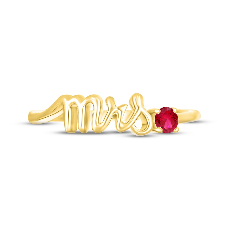 Main Image 2 of Lab-Created Ruby &quot;Mrs.&quot; Ring 10K Yellow Gold