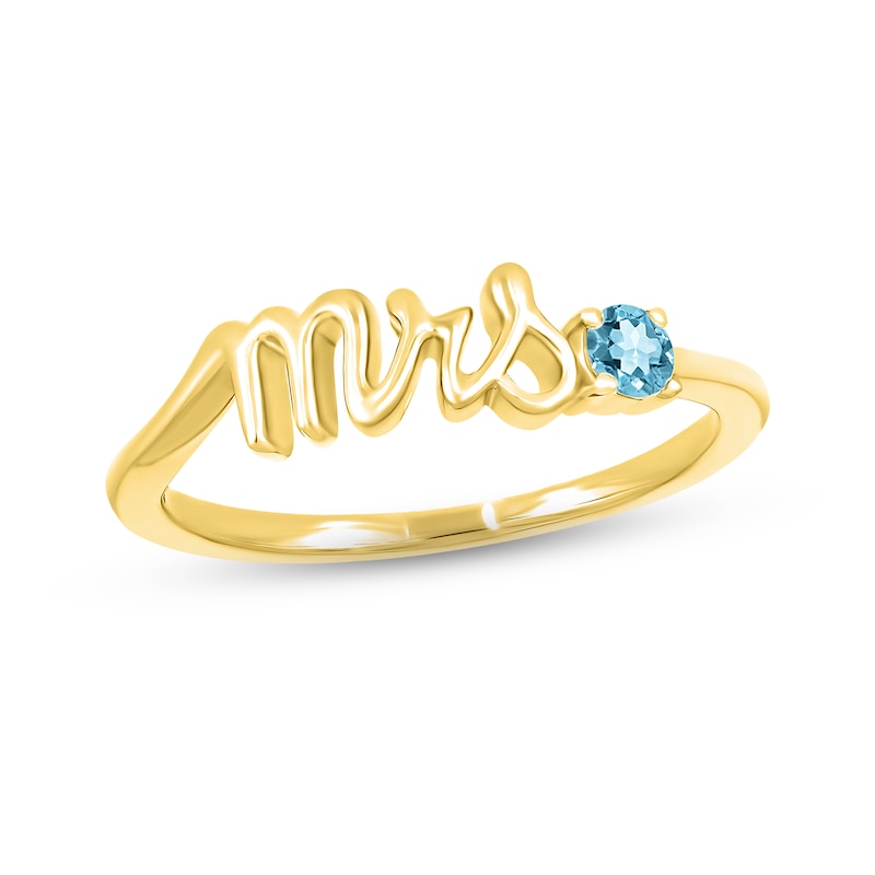 Swiss Blue Topaz "Mrs." Ring 10K Yellow Gold