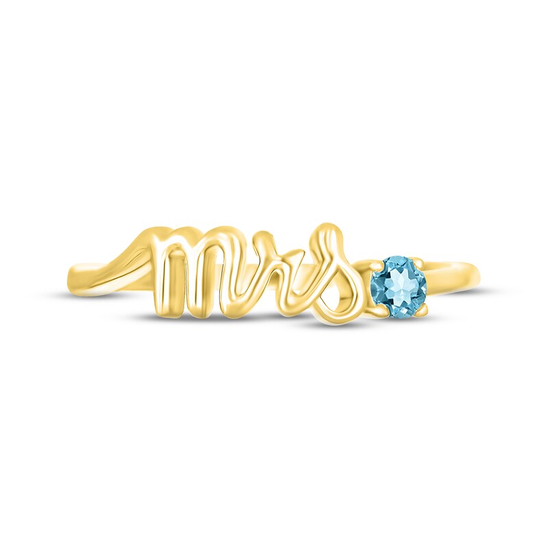 Swiss Blue Topaz "Mrs." Ring 10K Yellow Gold