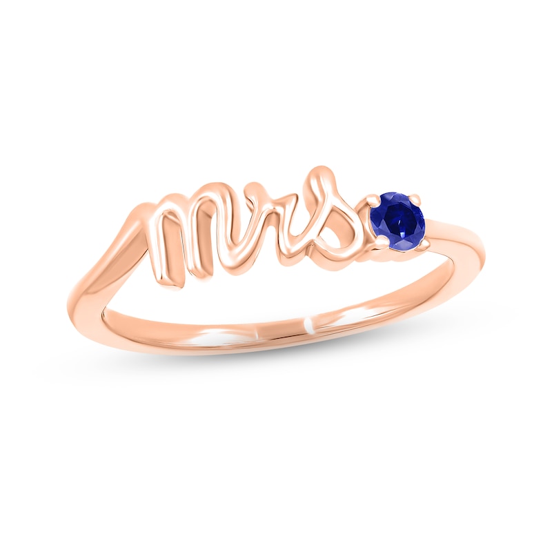 Blue Lab-Created Sapphire "Mrs." Ring 10K Rose Gold