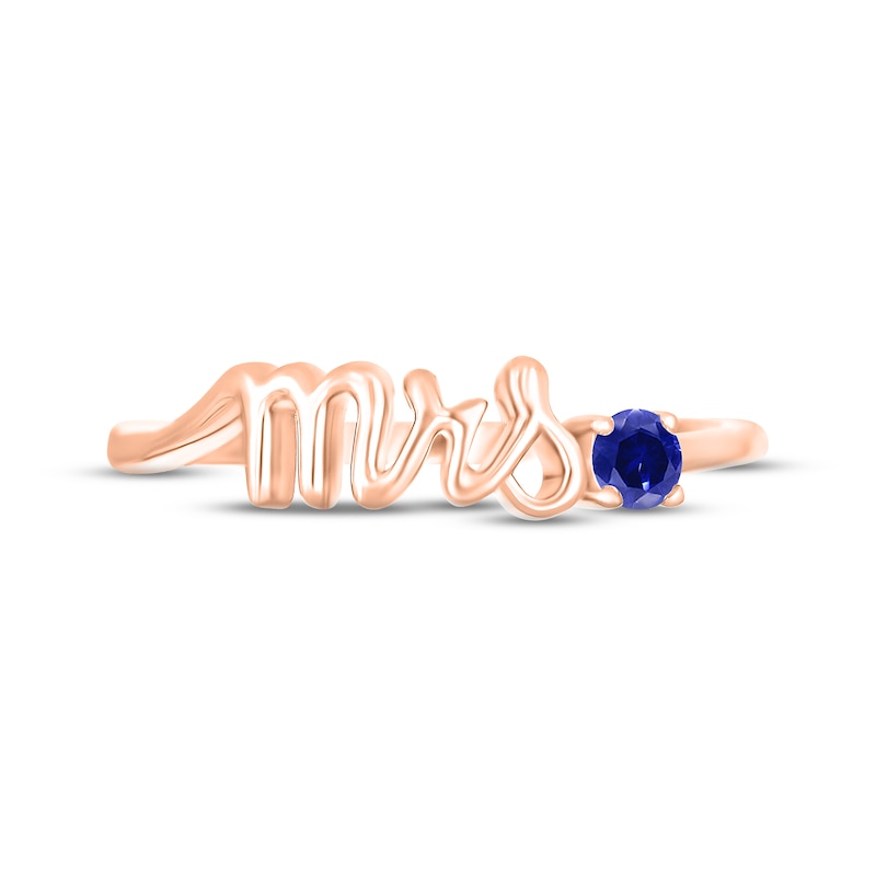 Blue Lab-Created Sapphire "Mrs." Ring 10K Rose Gold