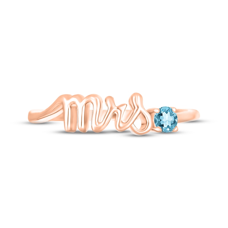 Swiss Blue Topaz "Mrs." Ring 10K Rose Gold