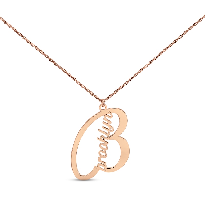 Main Image 1 of Name & Initial Necklace 14K Rose Gold 18&quot;