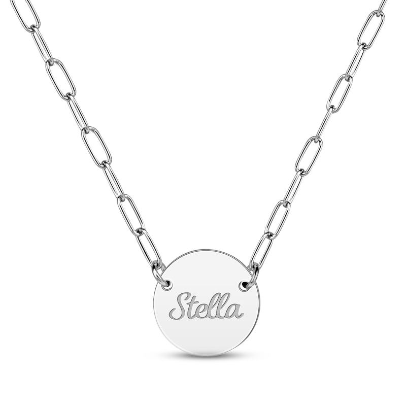 Paperclip Disc Script Name Necklace Sterling Silver 18"