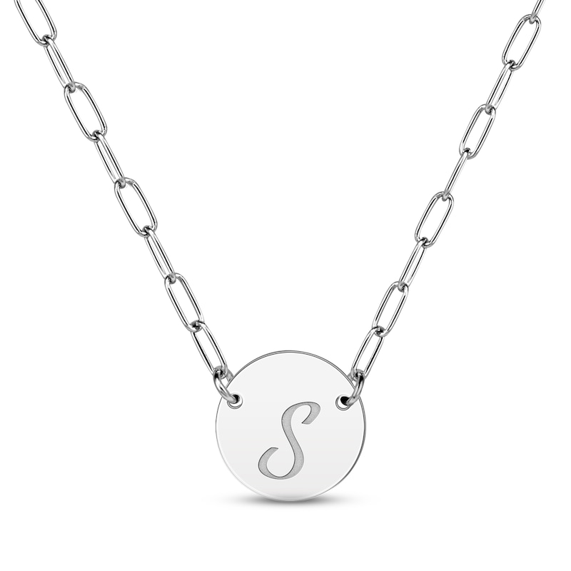 Paperclip Disc Script Name Necklace Sterling Silver 18"