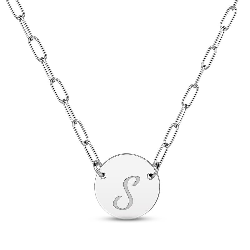 Main Image 2 of Paperclip Disc Script Name Necklace Sterling Silver 18"