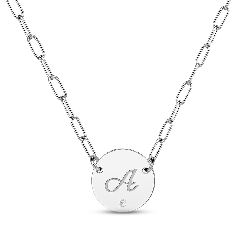 Main Image 2 of Diamond Paperclip Disc Script Name Necklace Sterling Silver 18"