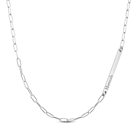 Paperclip Side Bar Name Necklace Sterling Silver 18"