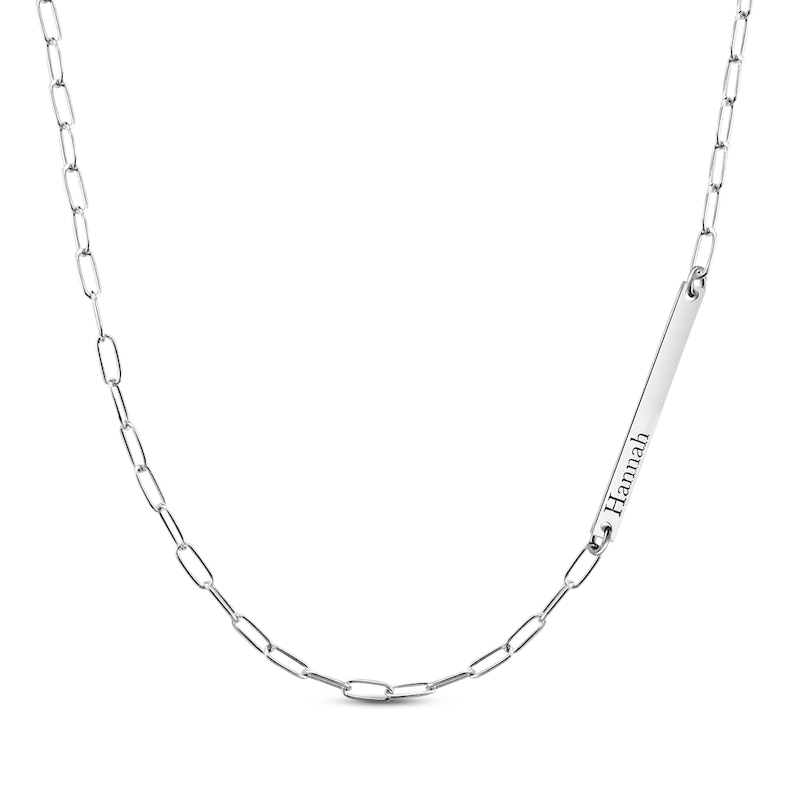 Main Image 1 of Paperclip Side Bar Name Necklace Sterling Silver 18&quot;