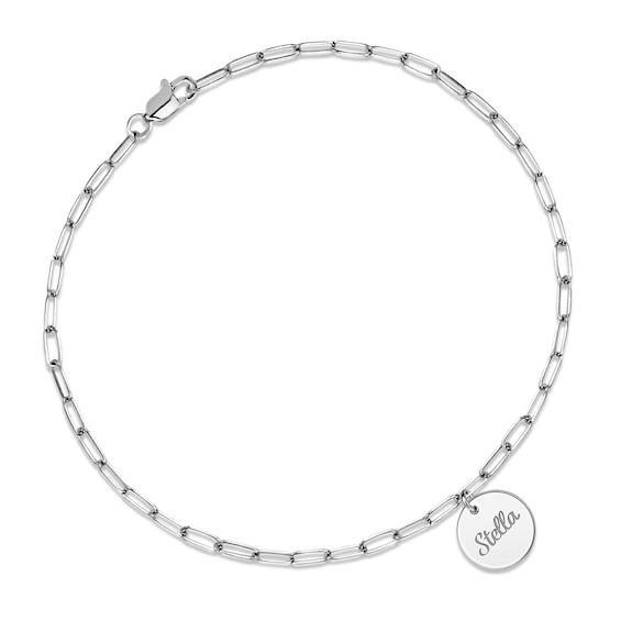 Paperclip Disc Script Name Bracelet Sterling Silver 7.5"
