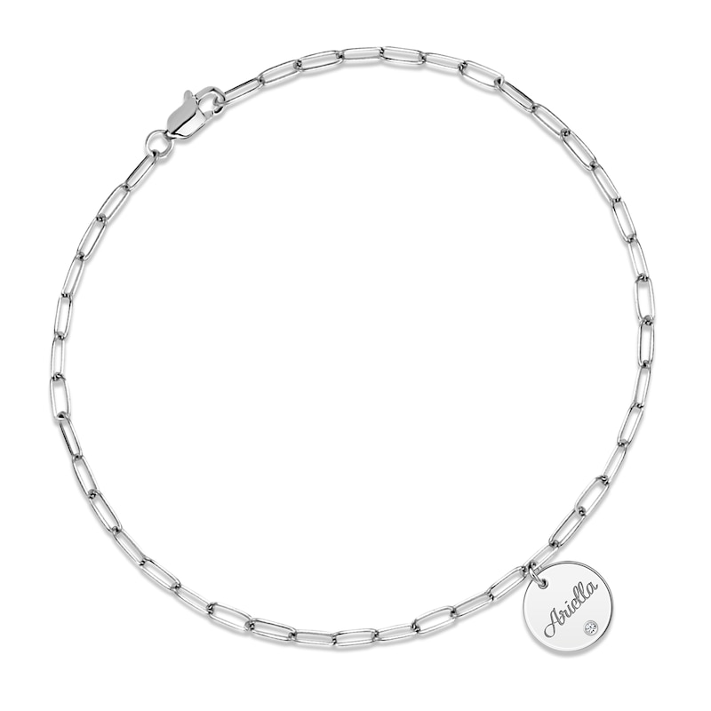 Main Image 1 of Diamond Paperclip Disc Script Name Bracelet Sterling Silver 7.5&quot;
