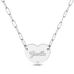 Diamond Paperclip Heart Script Name Necklace Sterling Silver 18"