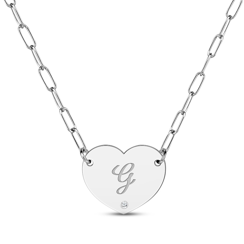 Diamond Paperclip Heart Script Name Necklace Sterling Silver 18"