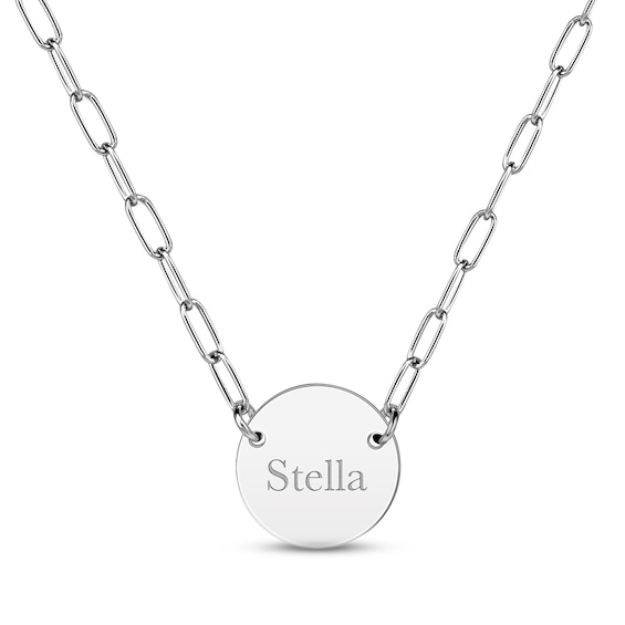 Paperclip Disc Name Necklace Sterling Silver 18"