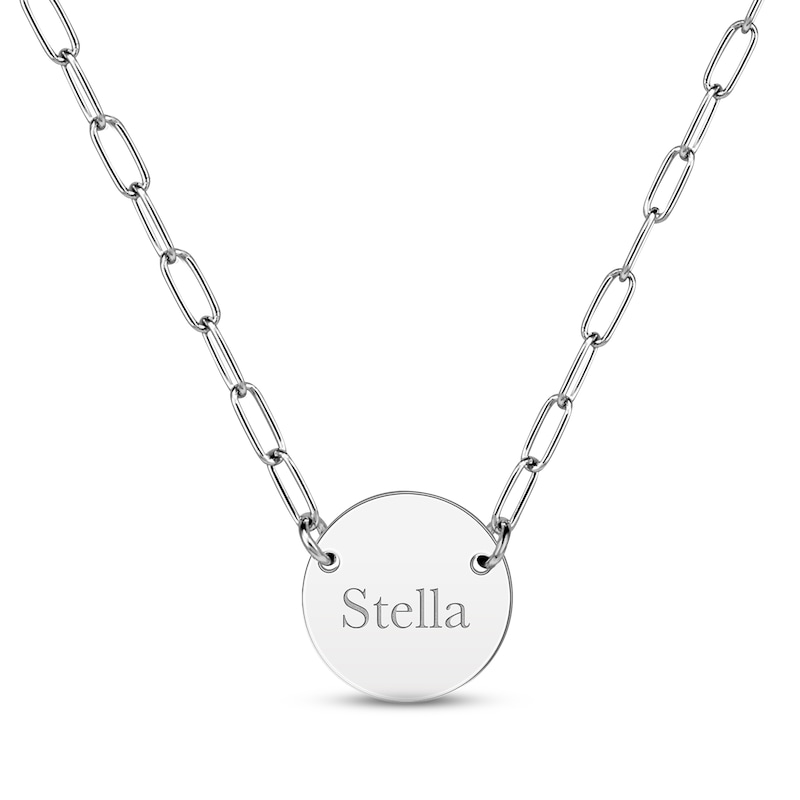Paperclip Disc Name Necklace Sterling Silver 18"