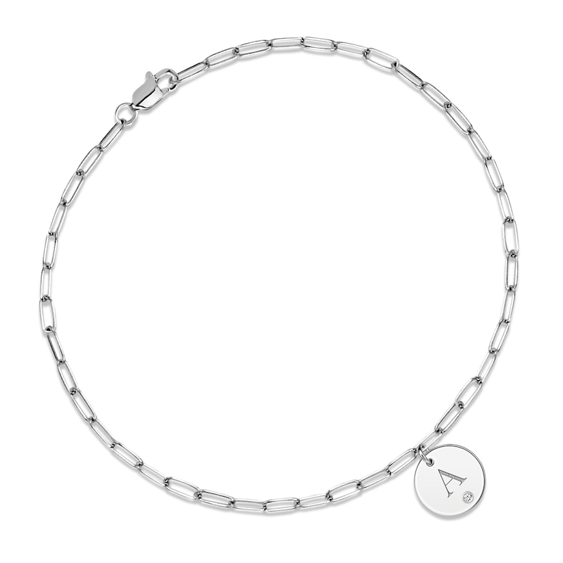 Main Image 2 of Diamond Paperclip Disc Name Bracelet Sterling Silver 7.5&quot;