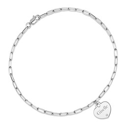Diamond Paperclip Heart Name Bracelet Sterling Silver 7.5"