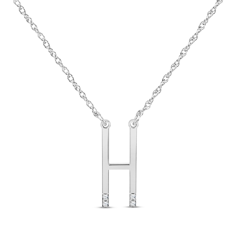 Main Image 1 of Diamond Four-Stone 1/20 ct tw Block Initial Necklace 10K White Gold 18&quot;