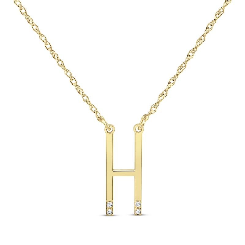 Main Image 1 of Diamond Four-Stone 1/20 ct tw Block Initial Necklace 10K Yellow Gold 18&quot;