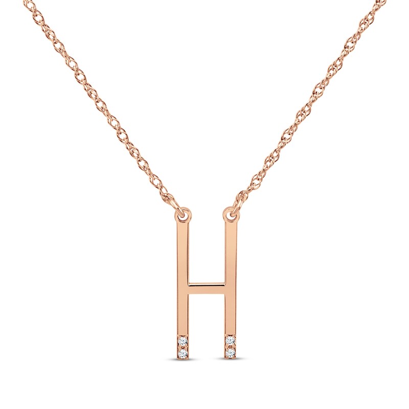 Main Image 1 of Diamond Four-Stone 1/20 ct tw Block Initial Necklace 14K Rose Gold 18&quot;