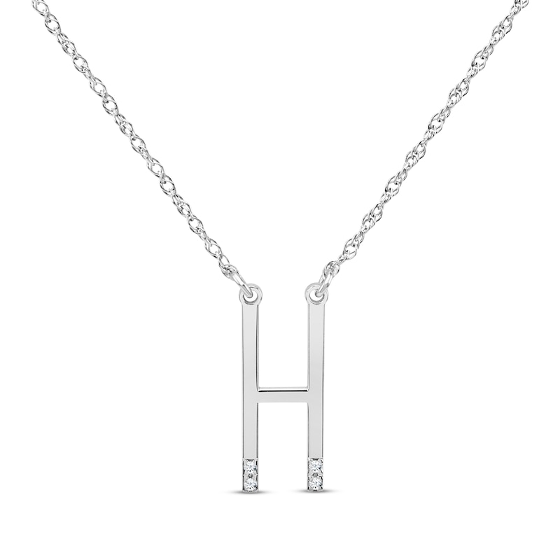 Main Image 1 of Diamond Four-Stone 1/20 ct tw Block Initial Necklace 14K White Gold 18&quot;