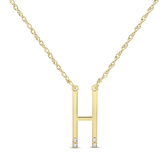 Diamond Four-Stone 1/20 ct tw Block Initial Necklace 14K Yellow Gold 18"