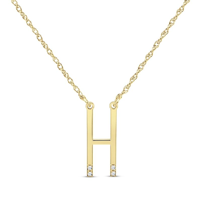 Main Image 1 of Diamond Four-Stone 1/20 ct tw Block Initial Necklace 14K Yellow Gold 18"