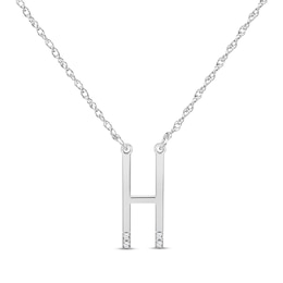 Diamond Four-Stone 1/20 ct tw Block Initial Necklace Sterling Silver 18"