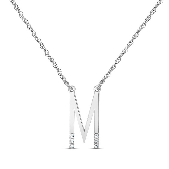 Diamond Six-Stone 1/20 ct tw Block Initial Necklace 10K White Gold 18"