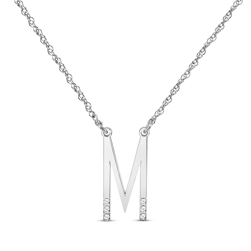 Main Image 1 of Diamond Six-Stone 1/20 ct tw Block Initial Necklace 10K White Gold 18&quot;