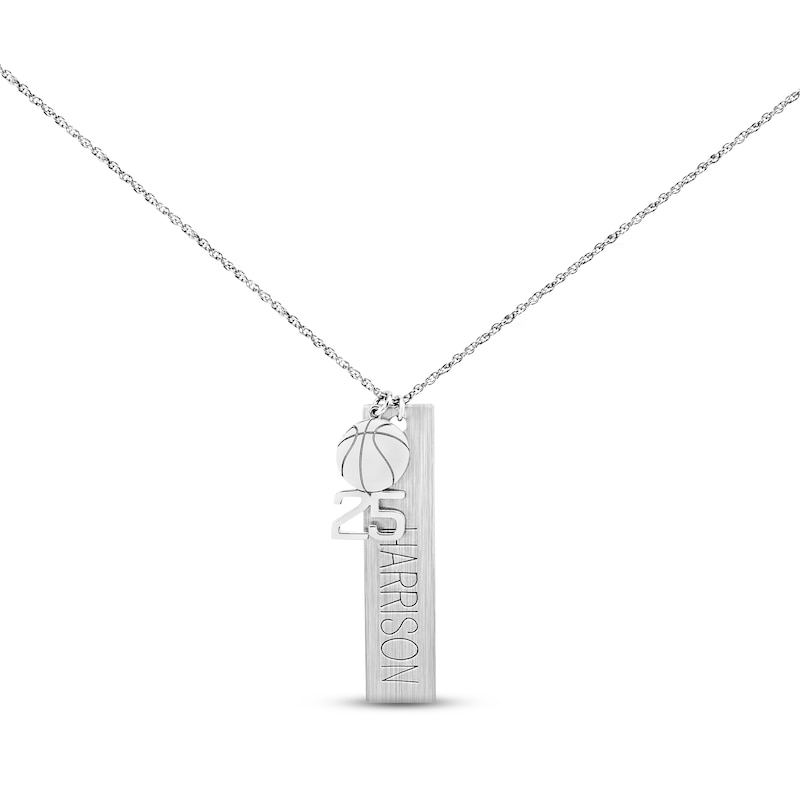Main Image 1 of Men's Name Tag Sports Necklace Sterling Silver 20&quot;