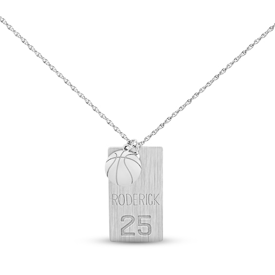 Men's Name Dog Tag Sports Necklace Sterling Silver 20"