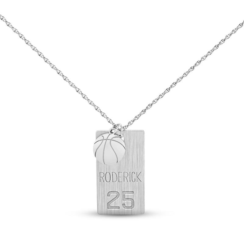 Main Image 1 of Men's Name Dog Tag Sports Necklace Sterling Silver 20&quot;