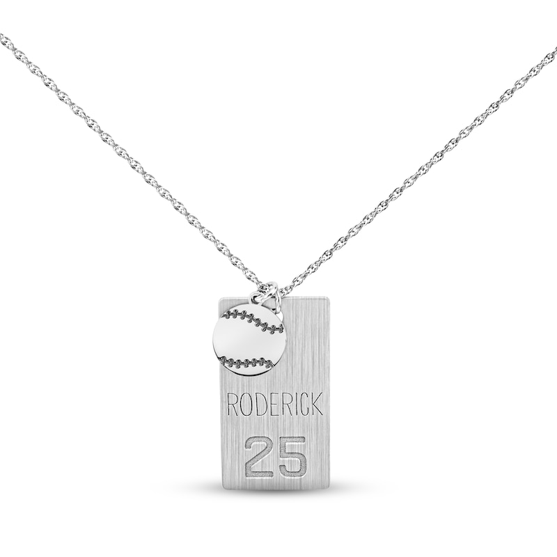 Main Image 2 of Men's Name Dog Tag Sports Necklace Sterling Silver 20&quot;