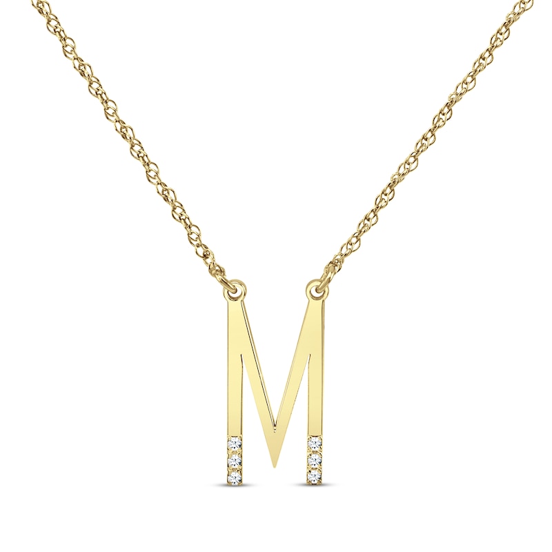 Main Image 1 of Diamond Six-Stone 1/20 ct tw Block Initial Necklace 10K Yellow Gold 18&quot;